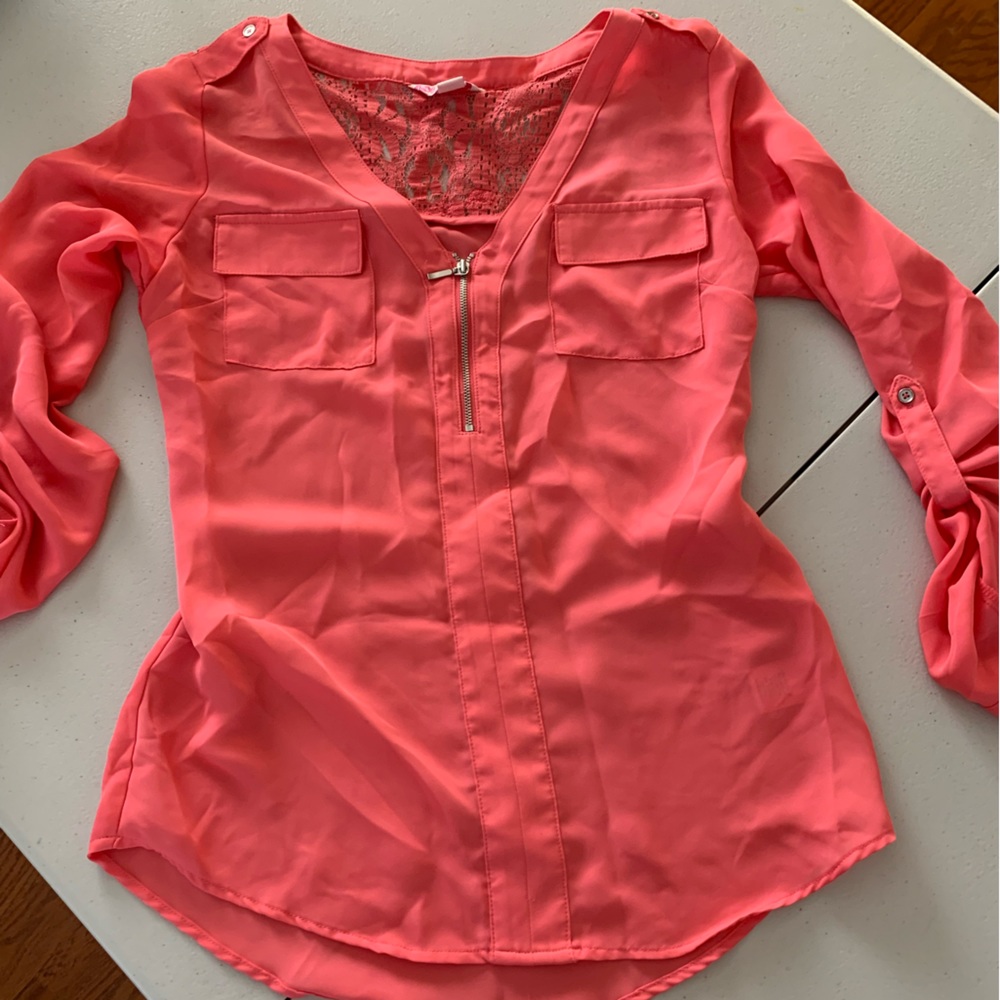Candies 1/4 zip lattice back blouse
